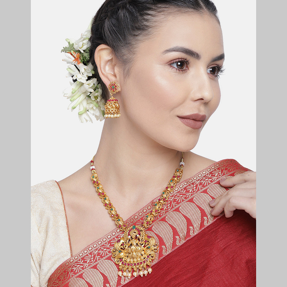 Kord Store Laxmi Design Gold plated Ruby Choker/Princess Style Necklace set For Girls and Women