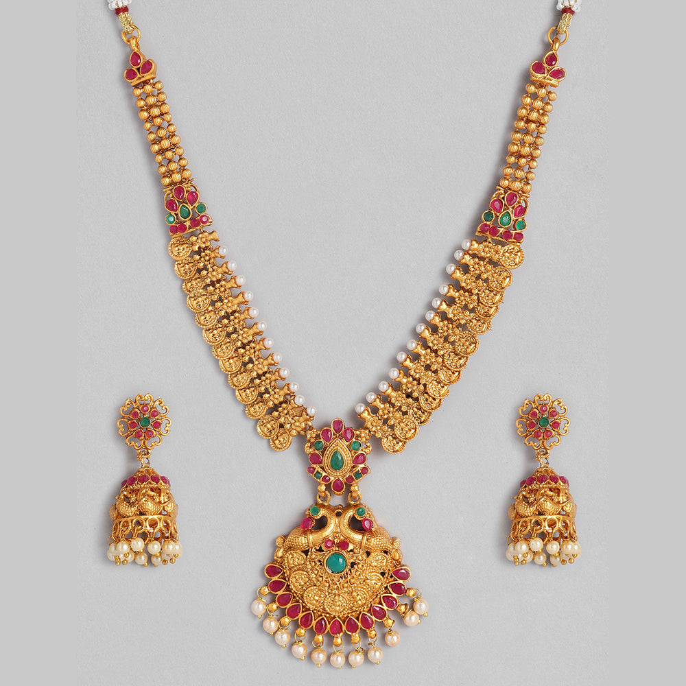 Kord Store Traditional Gold plated Ruby Choker Style Necklace set For Girls and Women