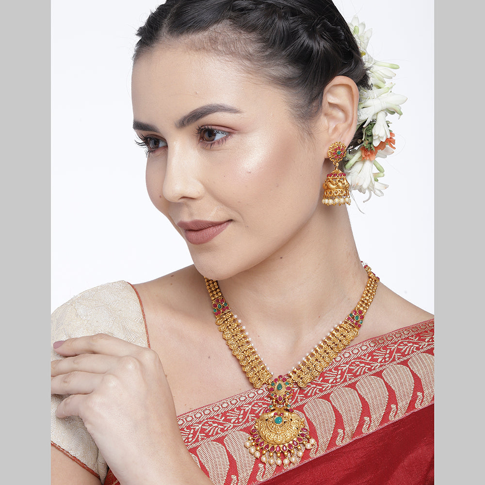 Kord Store Traditional Gold plated Ruby Choker Style Necklace set For Girls and Women