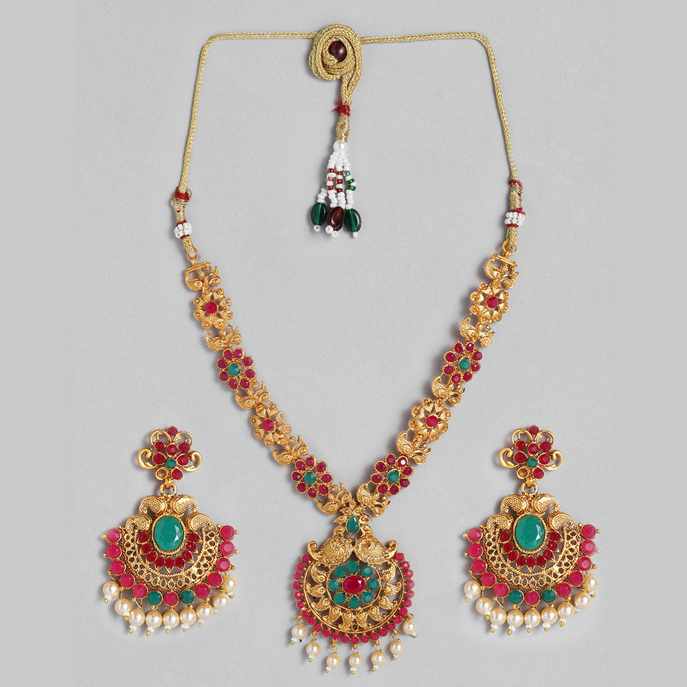 Kord Store Traditional Gold plated Ruby Choker/Princess Style Necklace set For Girls and Women