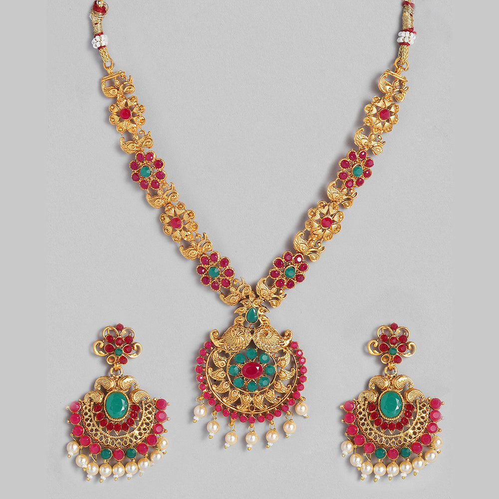 Kord Store Traditional Gold plated Ruby Choker/Princess Style Necklace set For Girls and Women