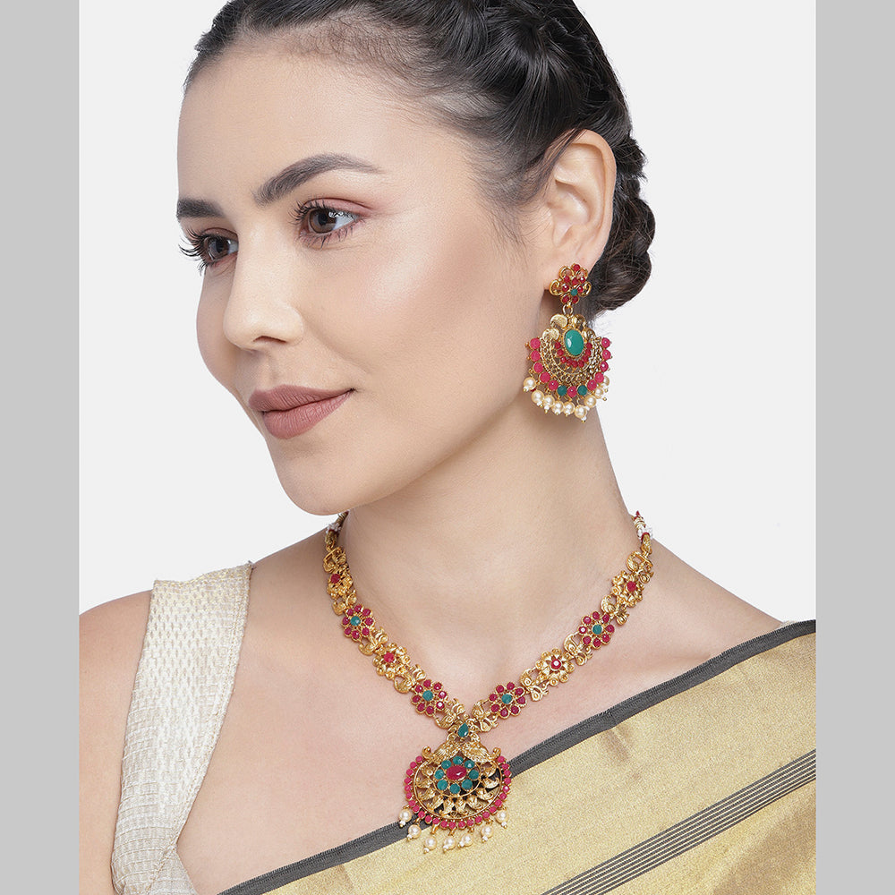 Kord Store Traditional Gold plated Ruby Choker/Princess Style Necklace set For Girls and Women