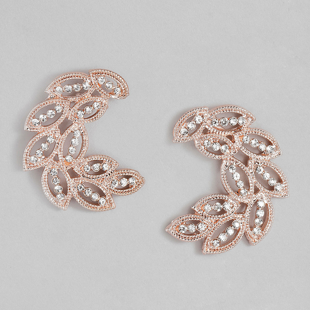 Kord Store Stylist Leaf Design Rose Gold Platted Australian Diamond Necklace set For Girls and Women