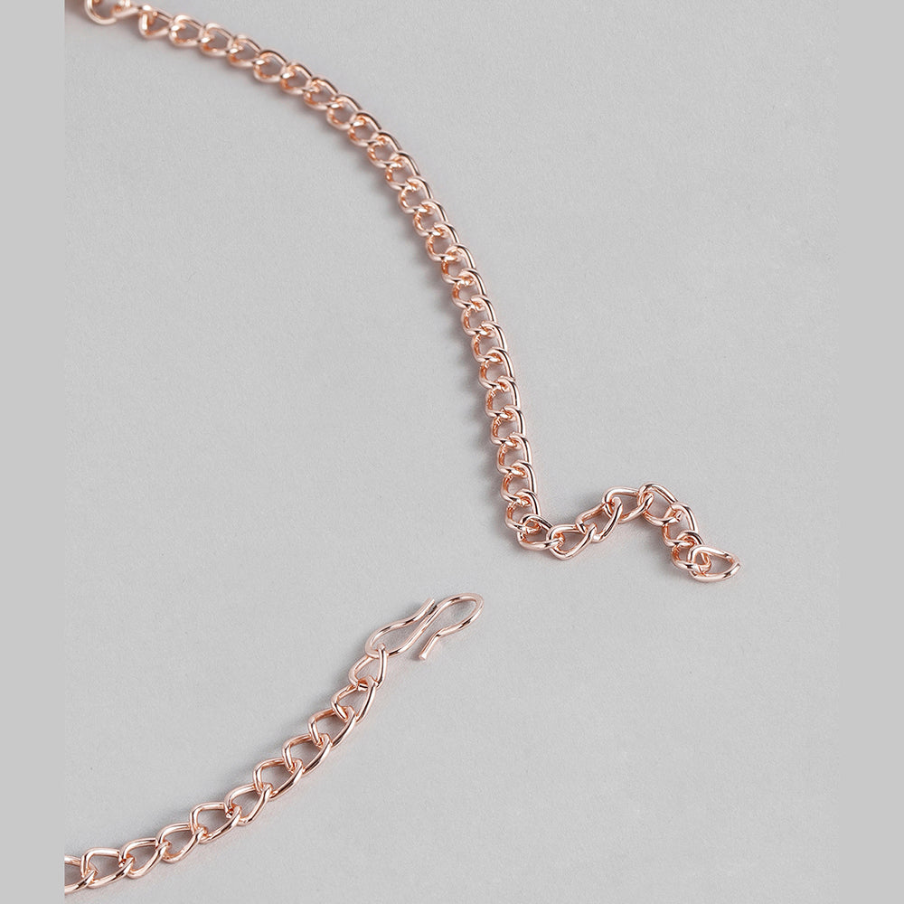 Kord Store Stylist Leaf Design Rose Gold Platted Australian Diamond Necklace set For Girls and Women