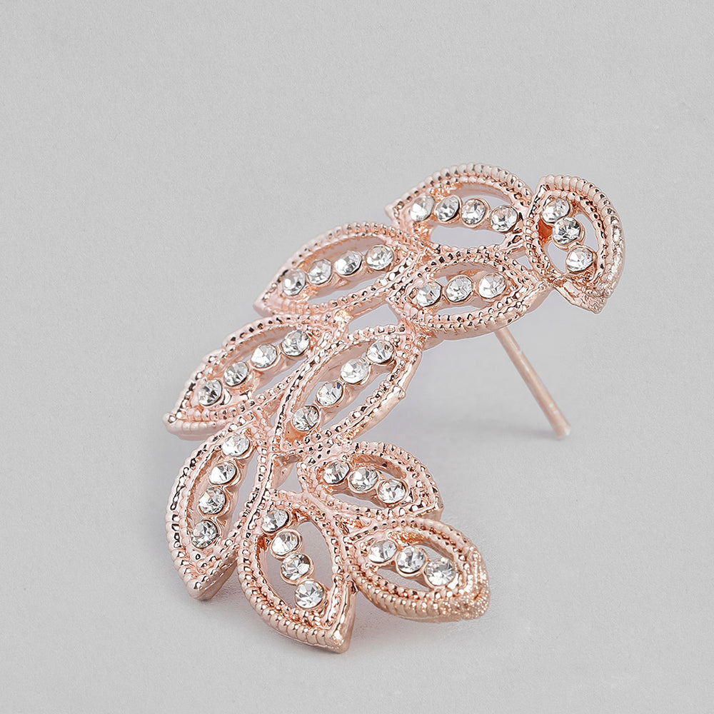 Kord Store Stylist Leaf Design Rose Gold Platted Australian Diamond Necklace set For Girls and Women