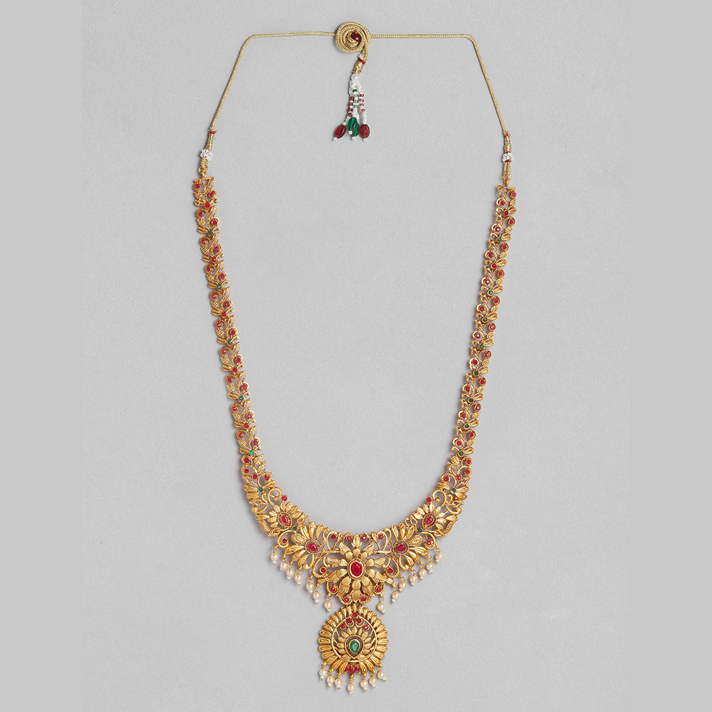 Kord Store South Indian Gold plated Ruby and Beads Necklace set With Rani Haar For Girls and Women