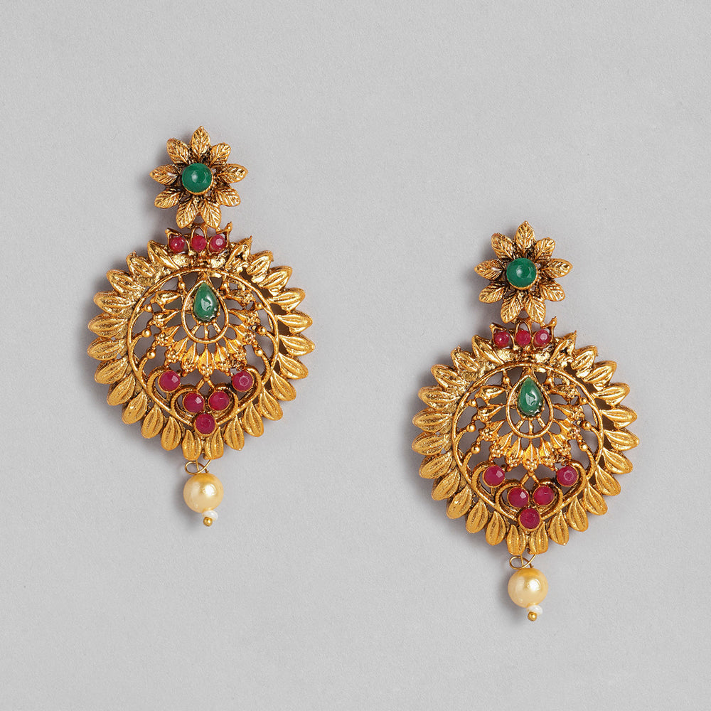 Kord Store South Indian Gold plated Ruby and Beads Necklace set With Rani Haar For Girls and Women