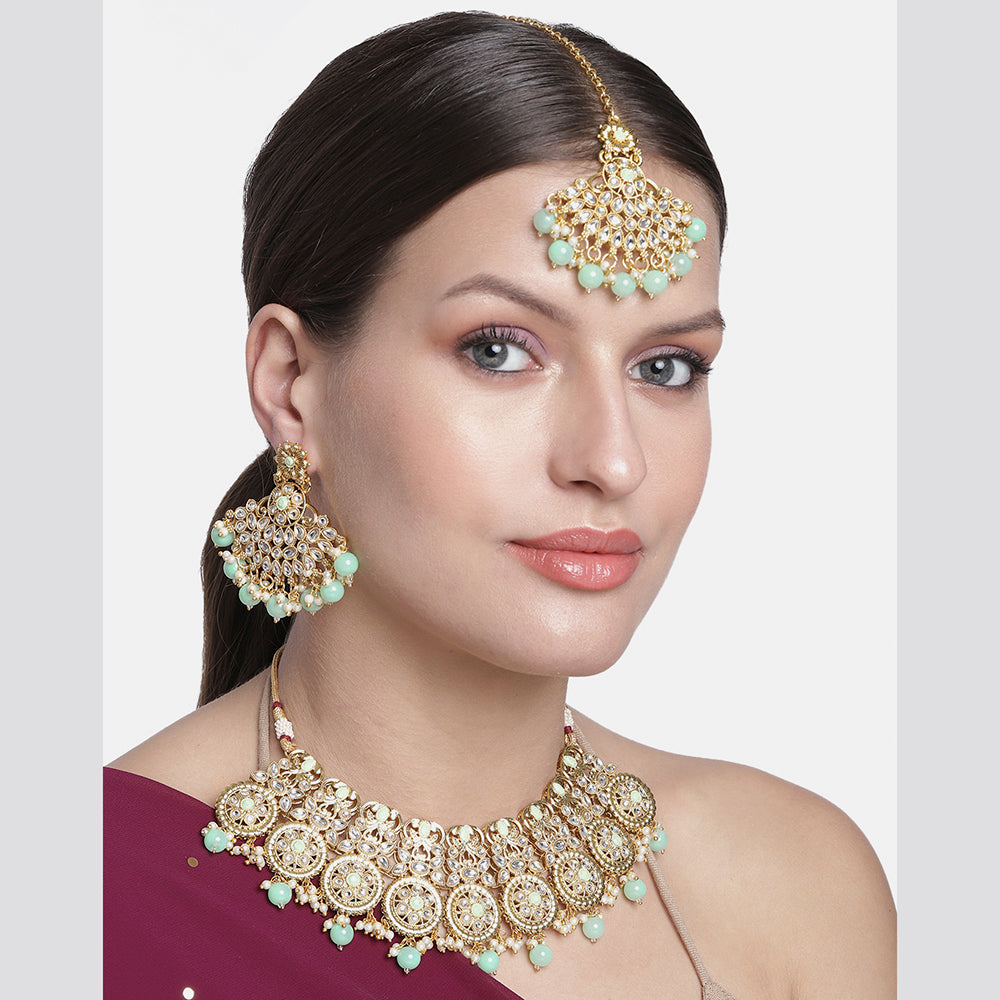 Kord Store Gorgeous Gold plated Kundan and Beads Necklace Set For Girls and Women