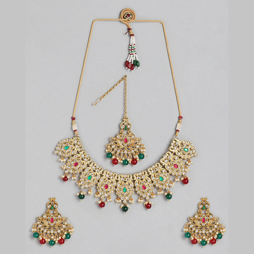 Kord Store Fashionable Gold plated Kundan and Beads Necklace Set For Girls and Women