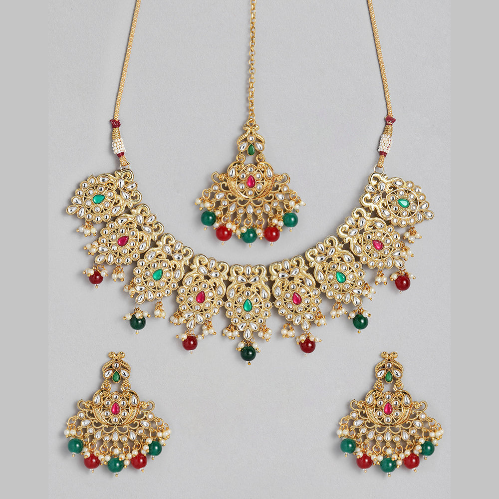 Kord Store Fashionable Gold plated Kundan and Beads Necklace Set For Girls and Women