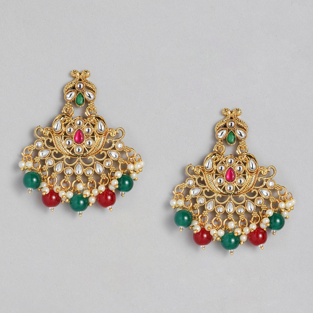 Kord Store Fashionable Gold plated Kundan and Beads Necklace Set For Girls and Women