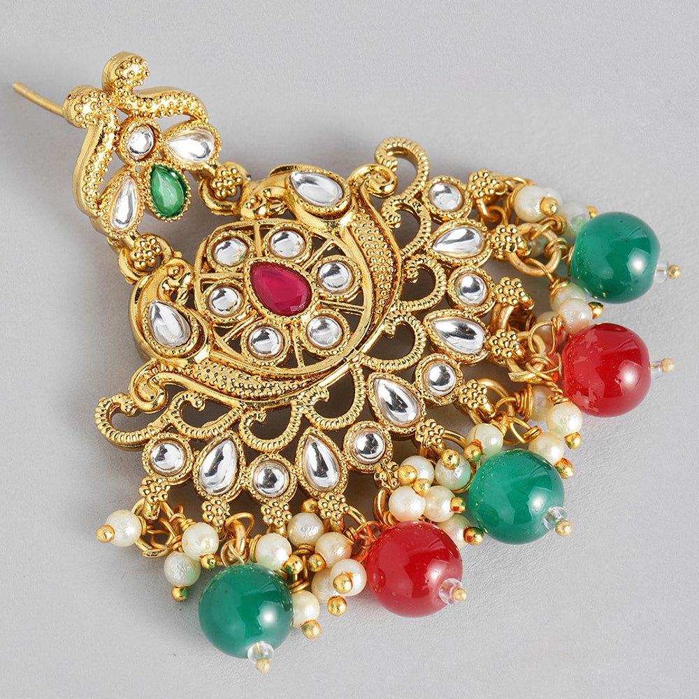 Kord Store Fashionable Gold plated Kundan and Beads Necklace Set For Girls and Women
