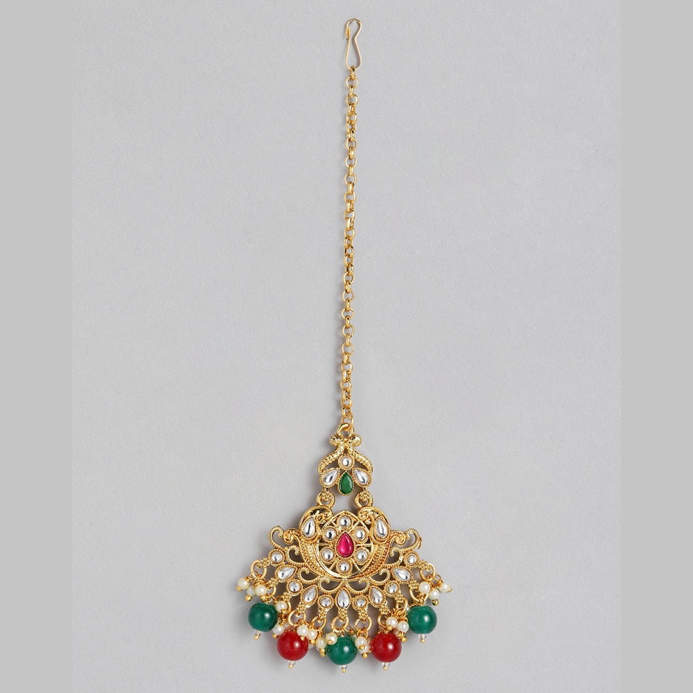 Kord Store Fashionable Gold plated Kundan and Beads Necklace Set For Girls and Women