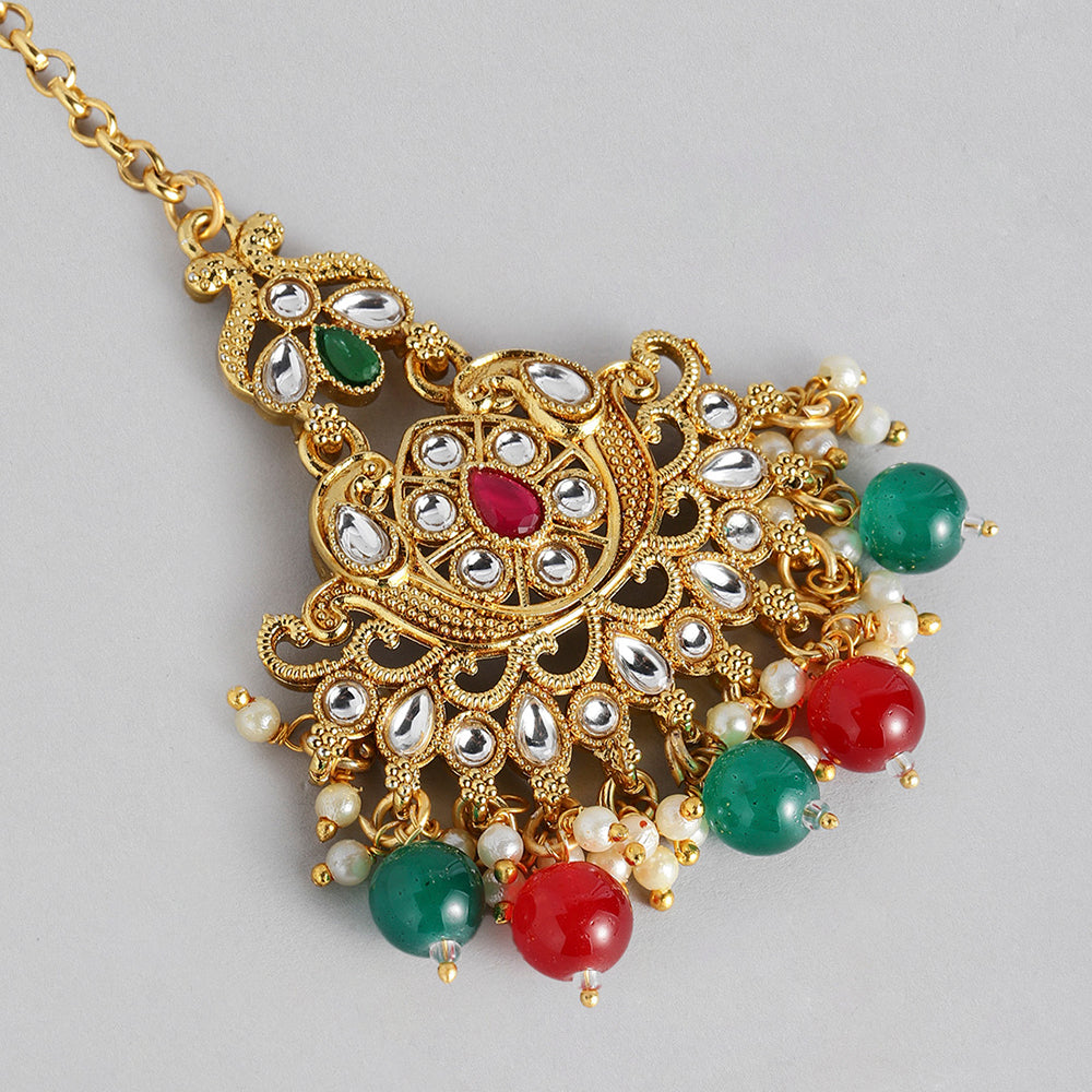 Kord Store Fashionable Gold plated Kundan and Beads Necklace Set For Girls and Women