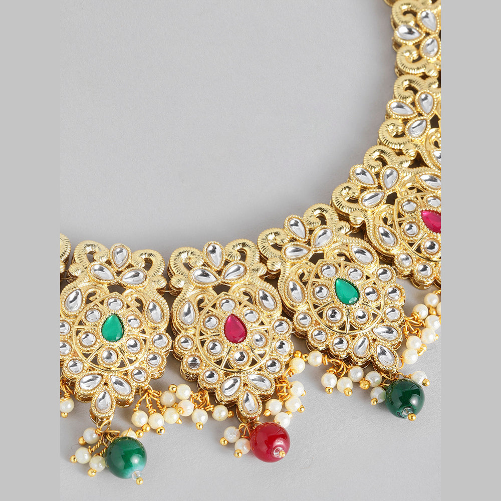 Kord Store Fashionable Gold plated Kundan and Beads Necklace Set For Girls and Women