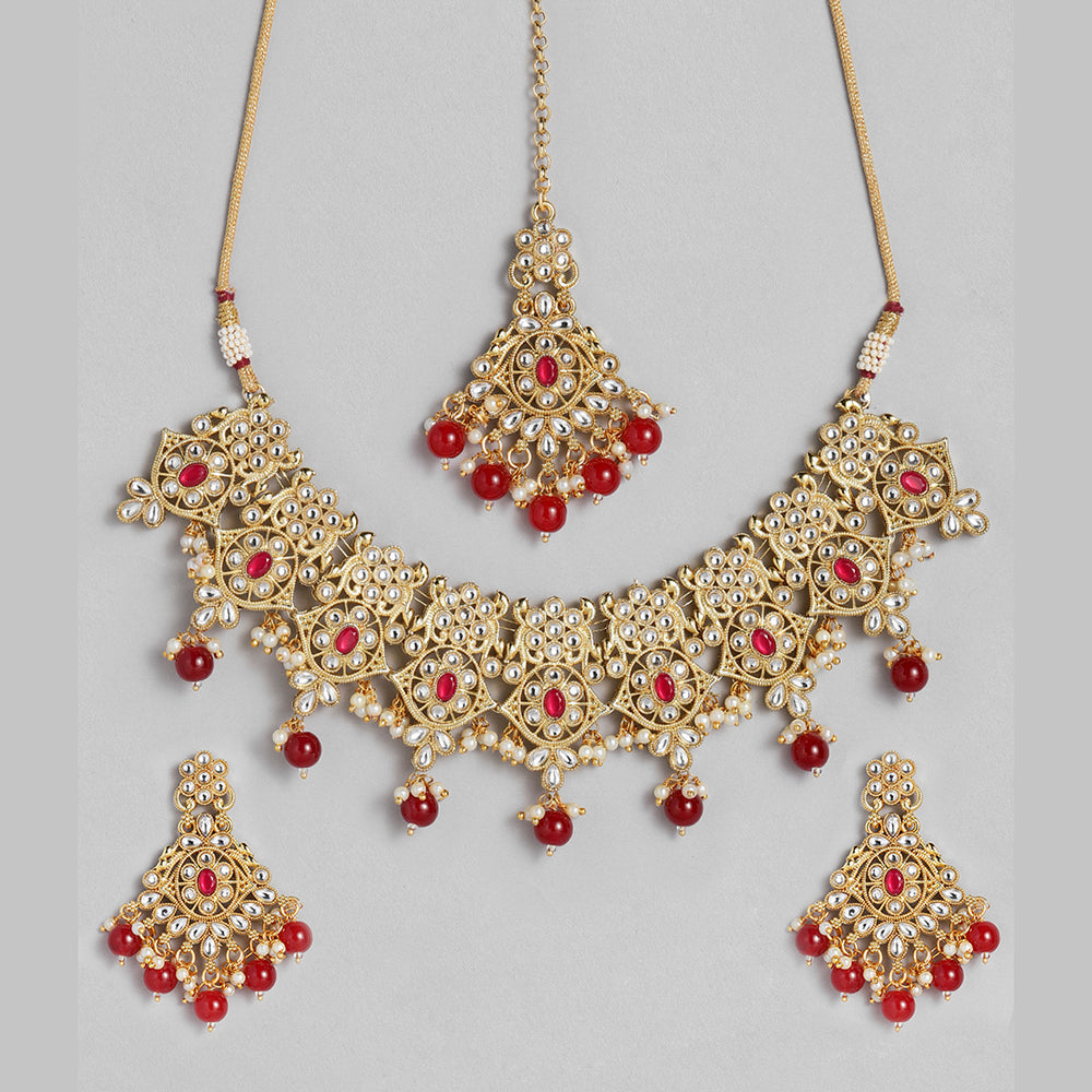 Kord Store Traditional Stylist Gold plated Kundan and Beads Necklace Set For Girls and Women