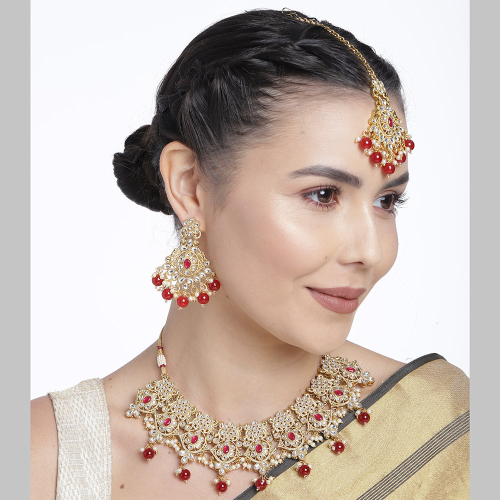 Kord Store Traditional Stylist Gold plated Kundan and Beads Necklace Set For Girls and Women