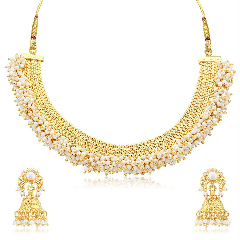 Kord Store Designer Pearls Beads Designer Gold Plated Choker Necklace Set For Women  - KSNKESUK03