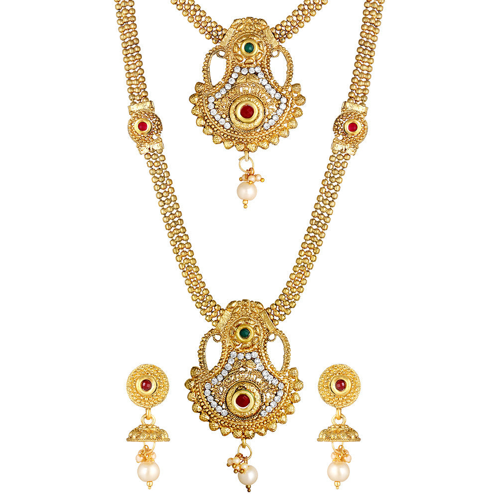 Kord Store Dual Gold Brass Necklace Jewellery Set With A Pair Of Beautiful Earrings For Women  - KSNKESUK12