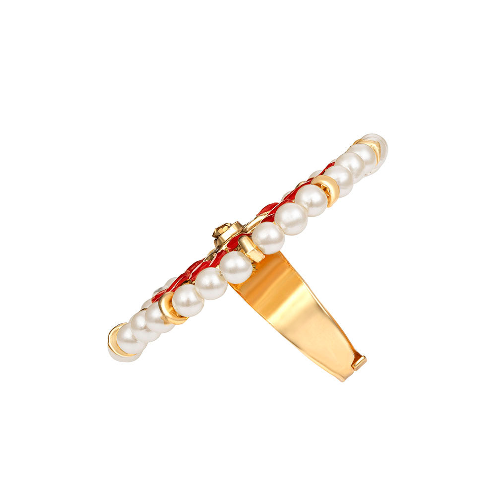 Kord Store Traditional Round Shape Alloy Gold Plated Kundan Adjustable Finger Ring For Women & Girls  - KSRIN10003