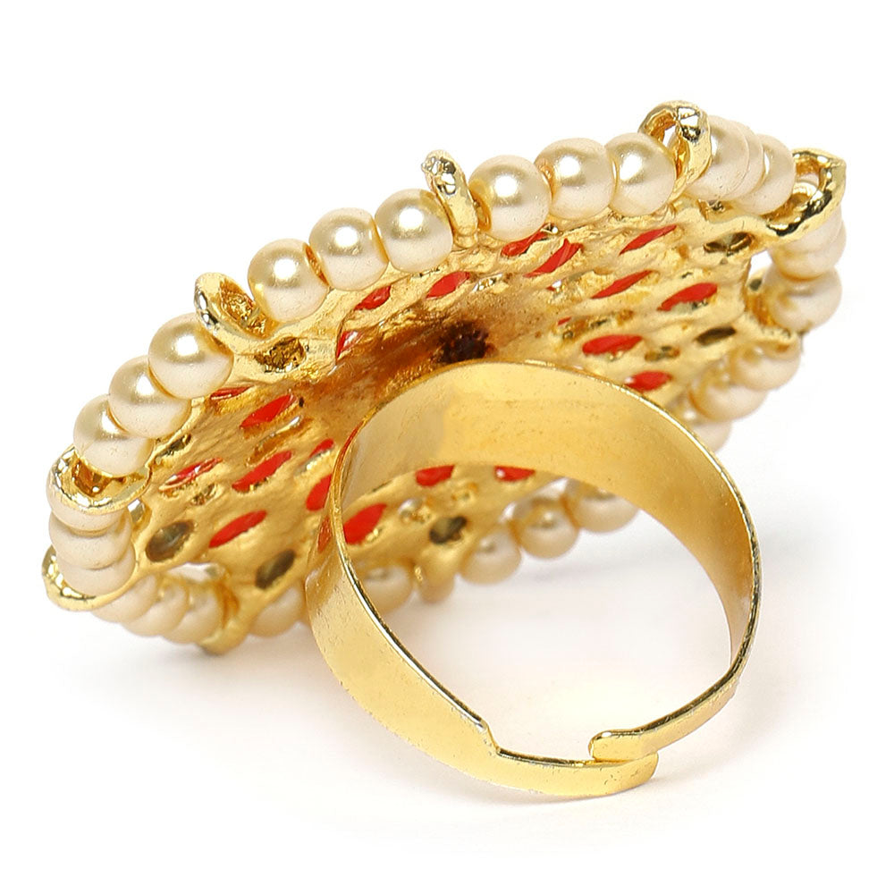 Kord Store Traditional Round Shape Alloy Gold Plated Kundan Adjustable Finger Ring For Women & Girls  - KSRIN10003