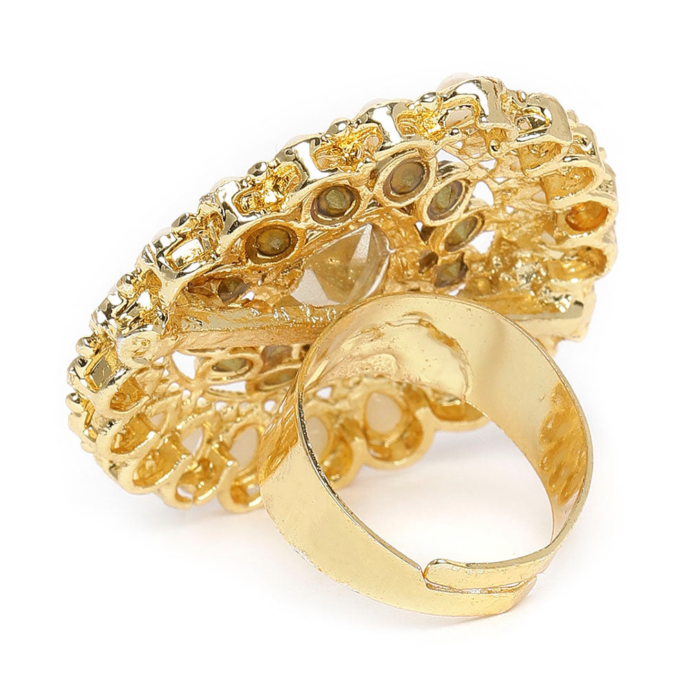 Kord Store Traditional Paan Shape Alloy Gold Plated LCT Stone Adjustable Finger Ring For Women & Girls  - KSRIN10007