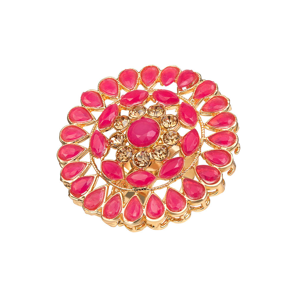 Kord Store Traditional Round Shape Alloy Gold Plated Kundan Adjustable Finger Ring For Women & Girls  - KSRIN10008