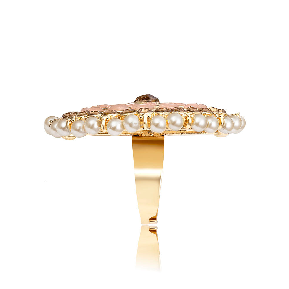Kord Store Traditional Round Shape Alloy Gold Plated Kundan Adjustable Finger Ring For Women & Girls  - KSRIN10011