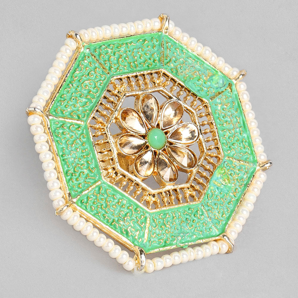 Kord Store Gold Finished Mint Green Minakari Adjustable Delicate Design Finger Ring Set For Women And Girl  - KSRIN10013