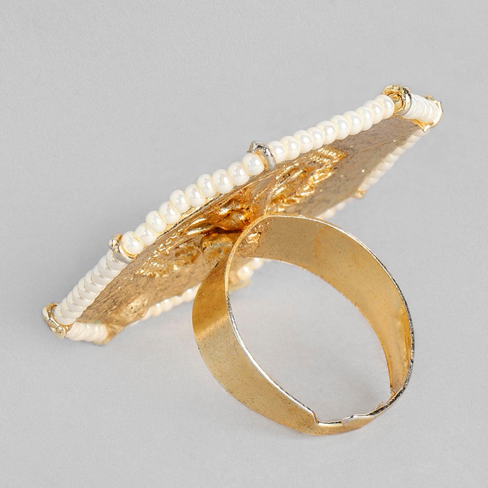 Kord Store Gold Finished Mint Green Minakari Adjustable Delicate Design Finger Ring Set For Women And Girl  - KSRIN10013