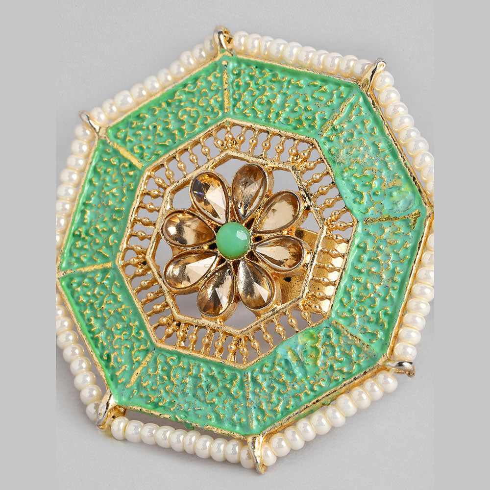 Kord Store Gold Finished Mint Green Minakari Adjustable Delicate Design Finger Ring Set For Women And Girl  - KSRIN10013