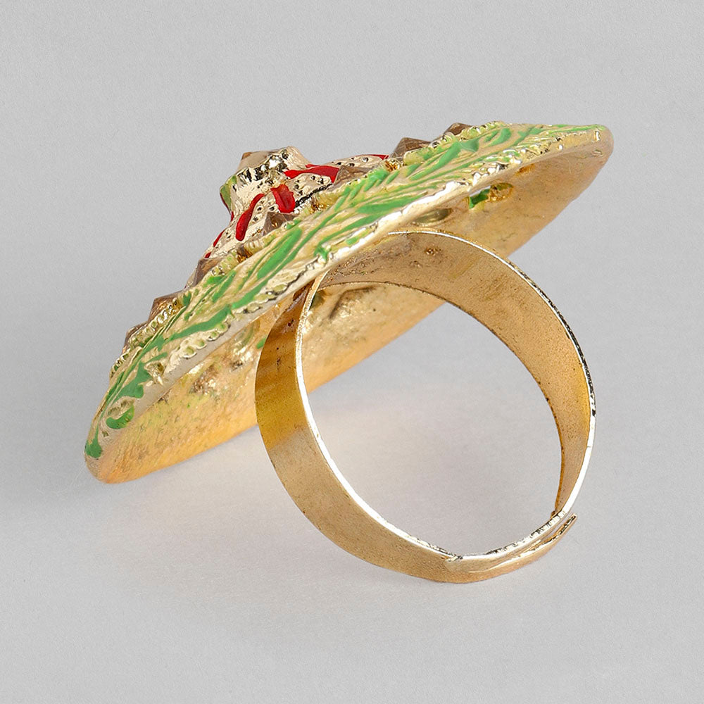 Kord Store Gold Finished Mint Green Minakari Adjustable Delicate Design Finger Ring Set For Women And Girl  - KSRIN10015