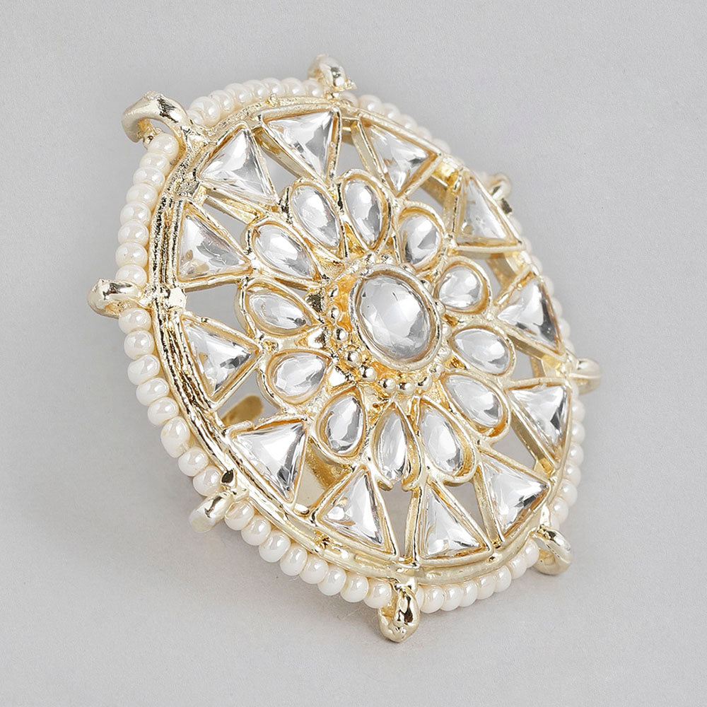 Kord Store Traditional Gold Plated Round Shape White Stone Adjustable Finger Ring For Girls and Women  - KSRIN10016