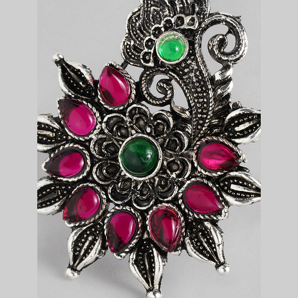 Kord Store Beautiful Antique Adjustable Silver Floral Oxidised Plated Finger Ring For Girls and Women