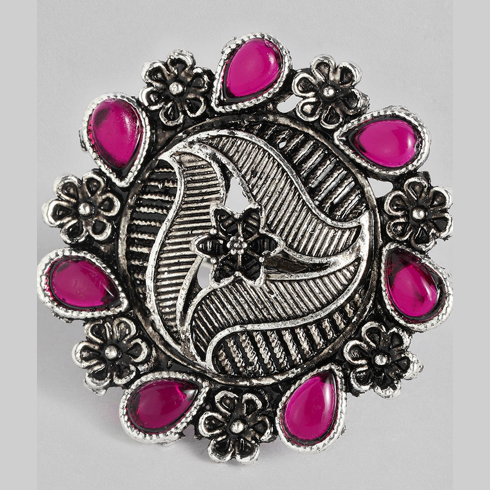 Kord Store Beautiful   Silver Oxidised Plated Adjustable Floral Finger Ring For Girls and Women