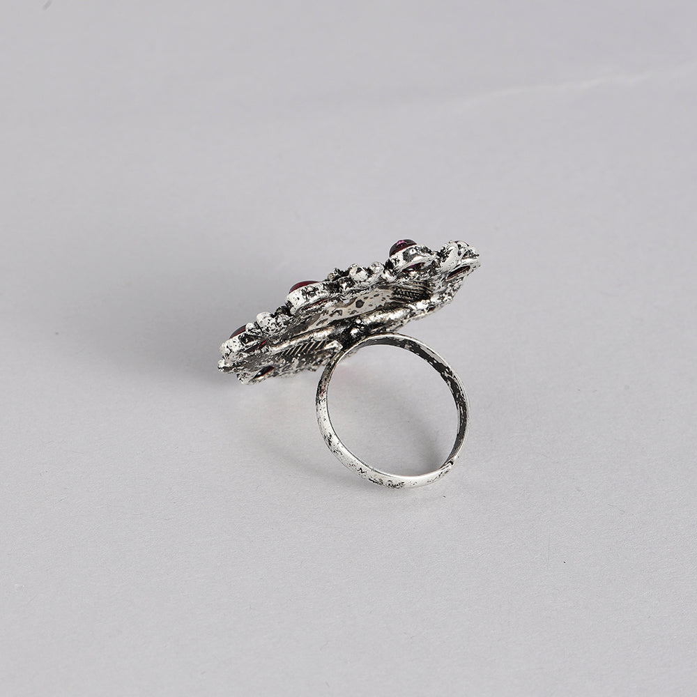 Kord Store Beautiful   Silver Oxidised Plated Adjustable Floral Finger Ring For Girls and Women
