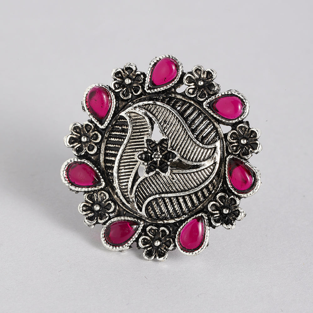 Kord Store Beautiful   Silver Oxidised Plated Adjustable Floral Finger Ring For Girls and Women