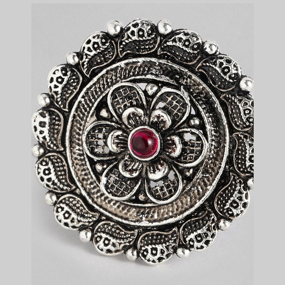 Kord Store Gorgeous Adjustable Silver Oxidised Plated Round Finger Ring For Girls and Women
