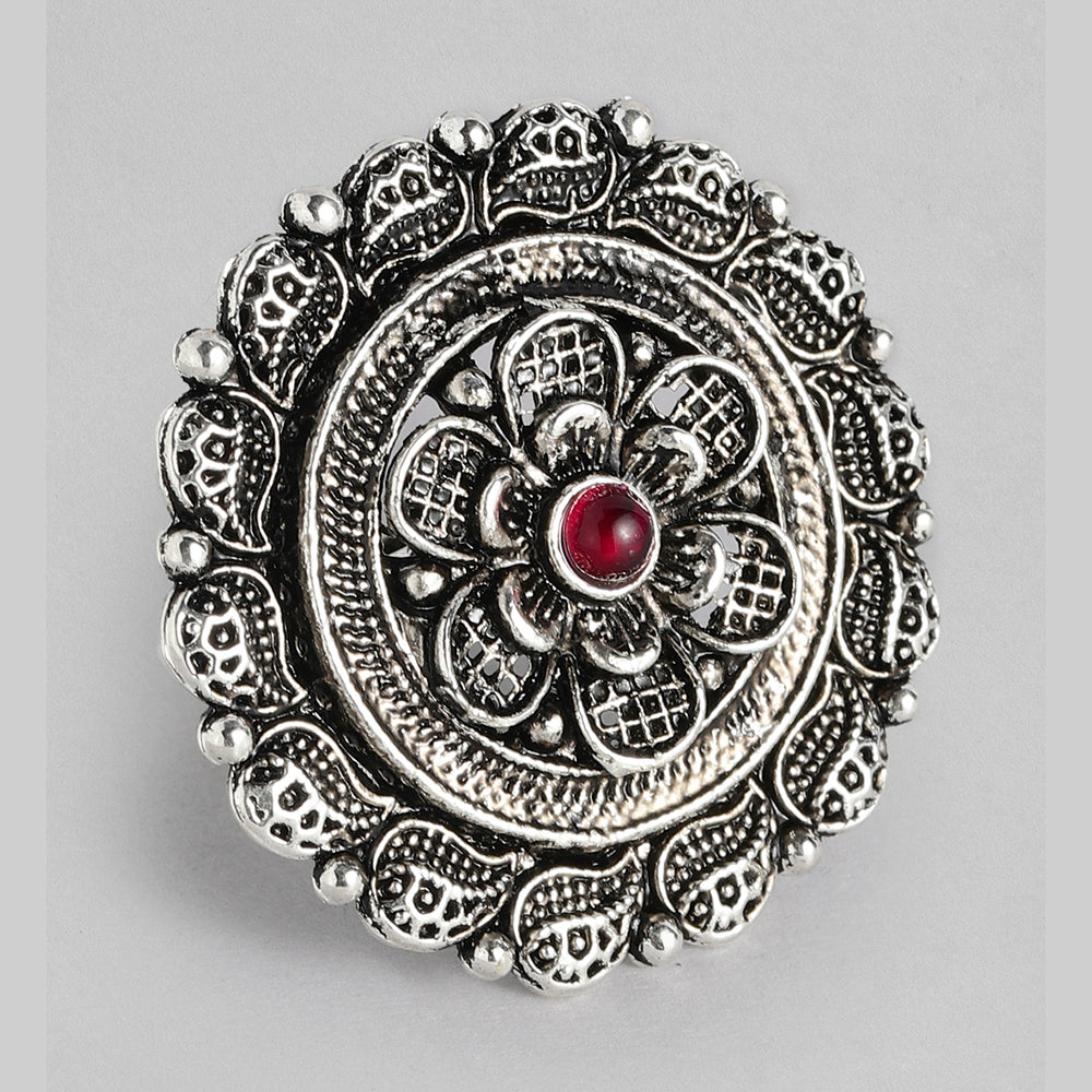Kord Store Gorgeous Adjustable Silver Oxidised Plated Round Finger Ring For Girls and Women