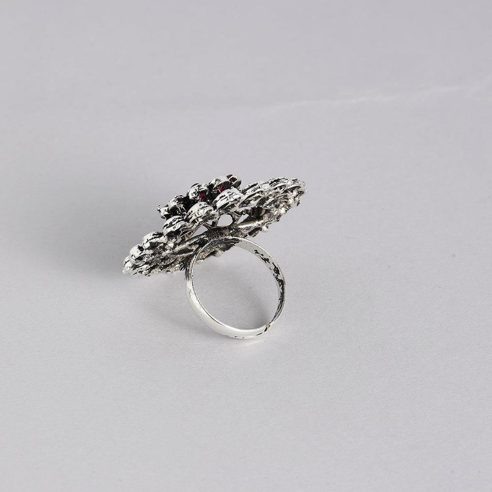 Kord Store Fashionable Adjustable Silver Oxidised Plated Round Finger Ring For Girls and Women