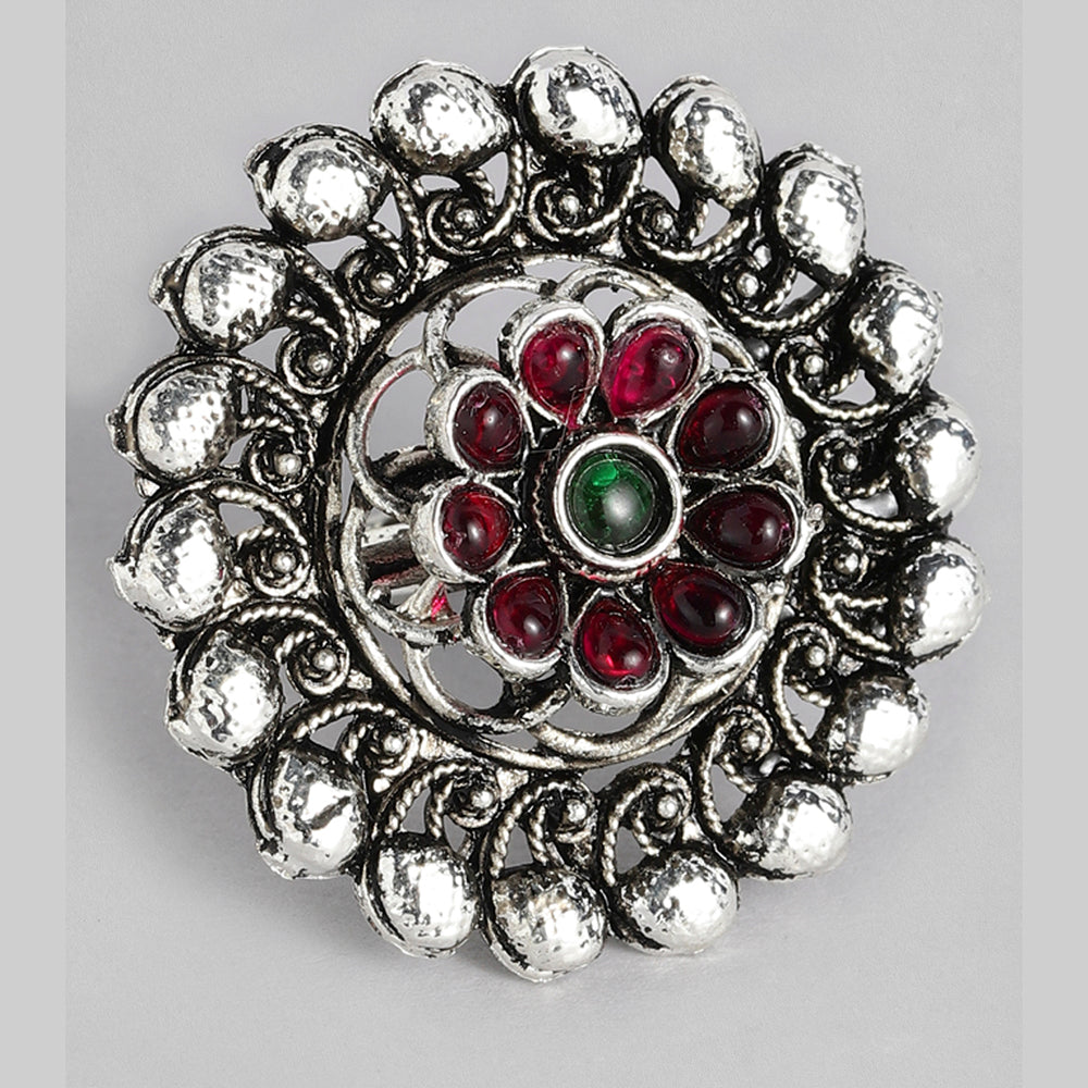 Kord Store Fashionable Adjustable Silver Oxidised Plated Round Finger Ring For Girls and Women