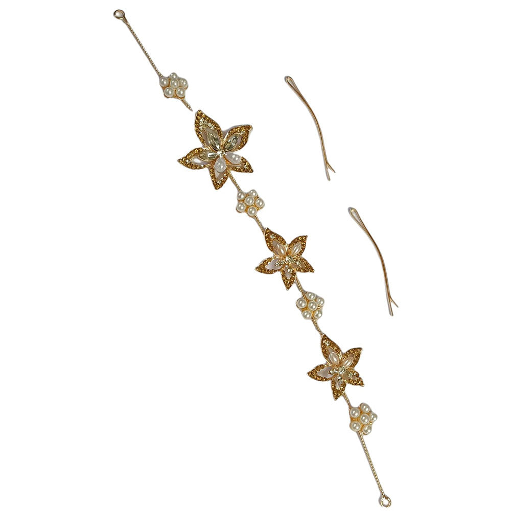 Kord Store Dazzling Rose Gold Plated Pearl and Flower Design Bridal Hair/Head Band Tiara For Girls and Women  - KSTRA11000