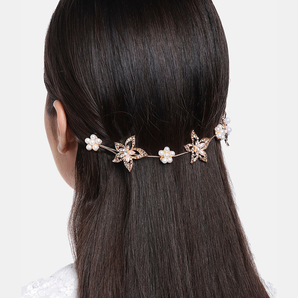 Kord Store Dazzling Rose Gold Plated Pearl and Flower Design Bridal Hair/Head Band Tiara For Girls and Women  - KSTRA11000