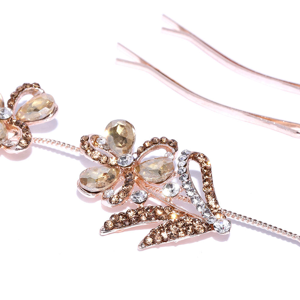 Kord Store Amazing Rose Gold Plated Stone/Flower Leaf Design Bridal Hair/Head Band Tiara For Girls and Women  - KSTRA11003