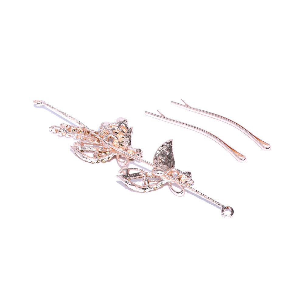 Kord Store Designer Rose Gold Plated Stone Leaf Design Bridal Hair/Head Band Tiara For Girls and Women  - KSTRA11005