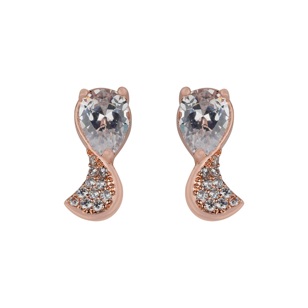 Kord Store Wardrobe Friendly Rose Gold Plated American Diamond Studded Necklace Set For Women