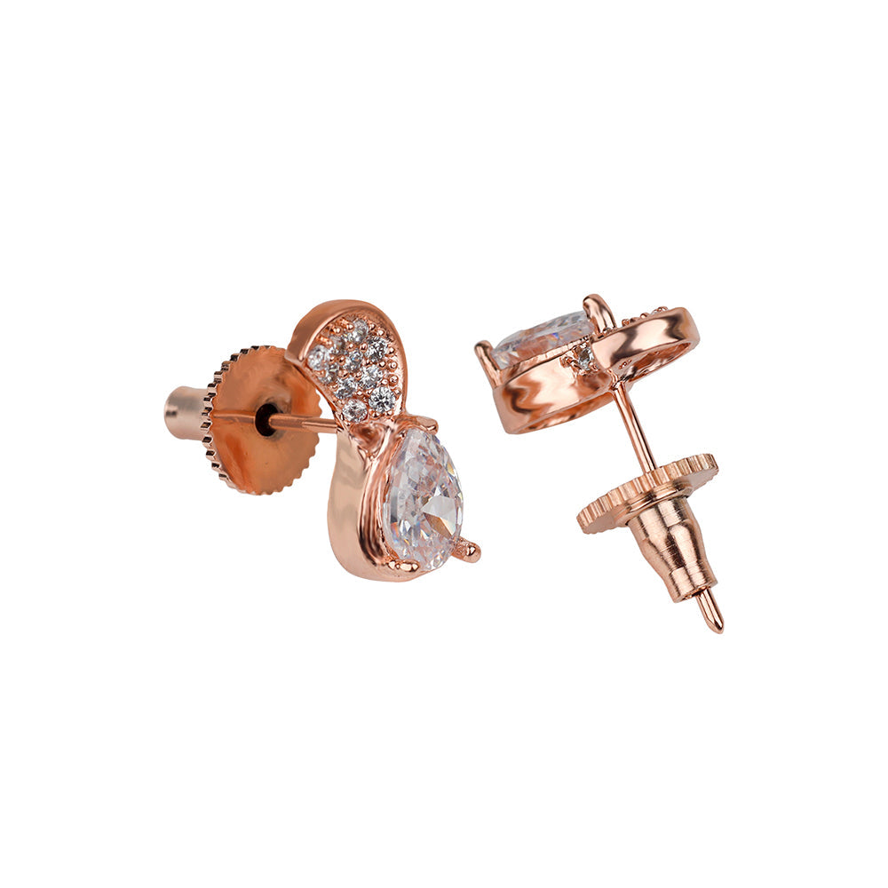 Kord Store Wardrobe Friendly Rose Gold Plated American Diamond Studded Necklace Set For Women