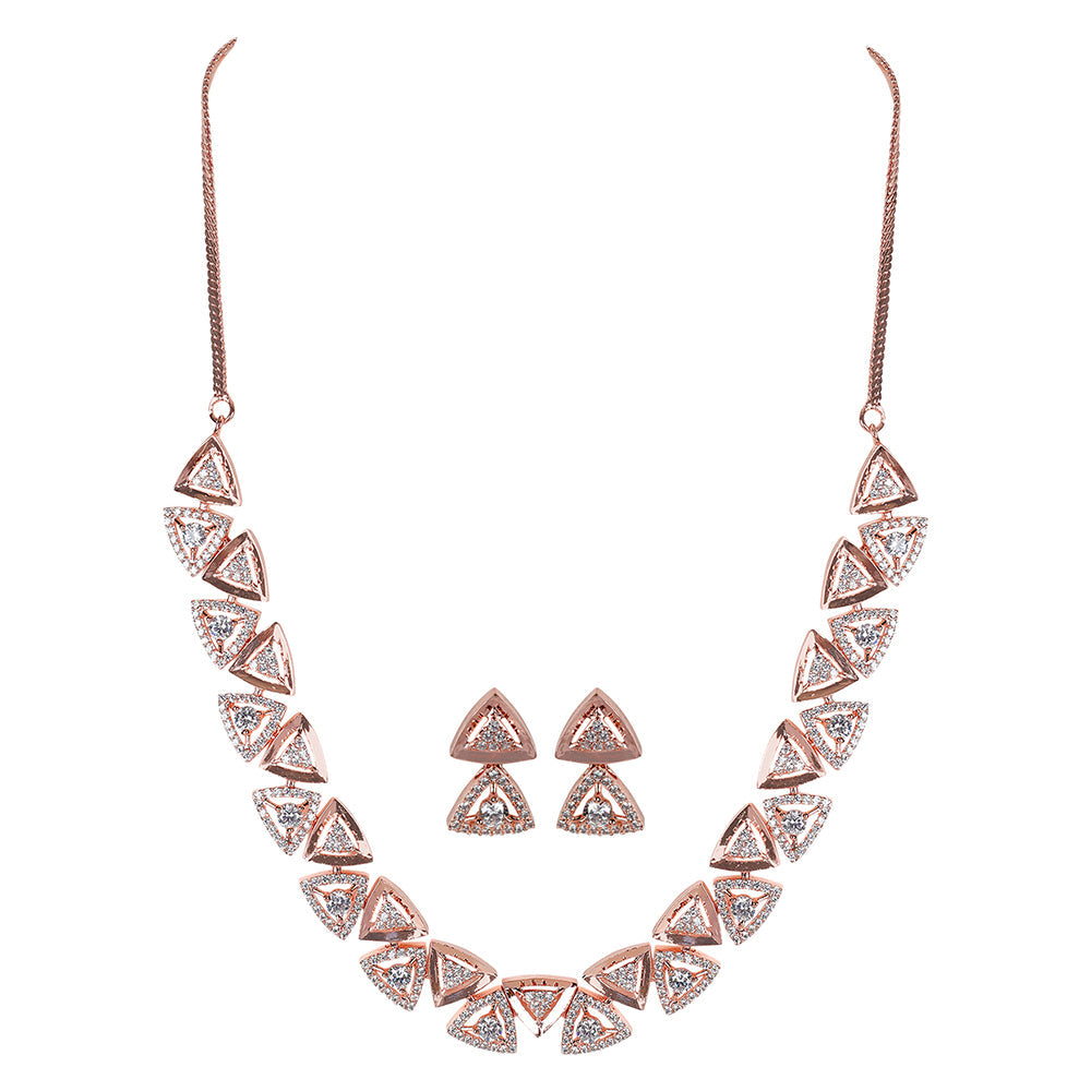 Kord Store Rose Gold Plated Fascinating CZ Studded Floral Jewellery Set For Women