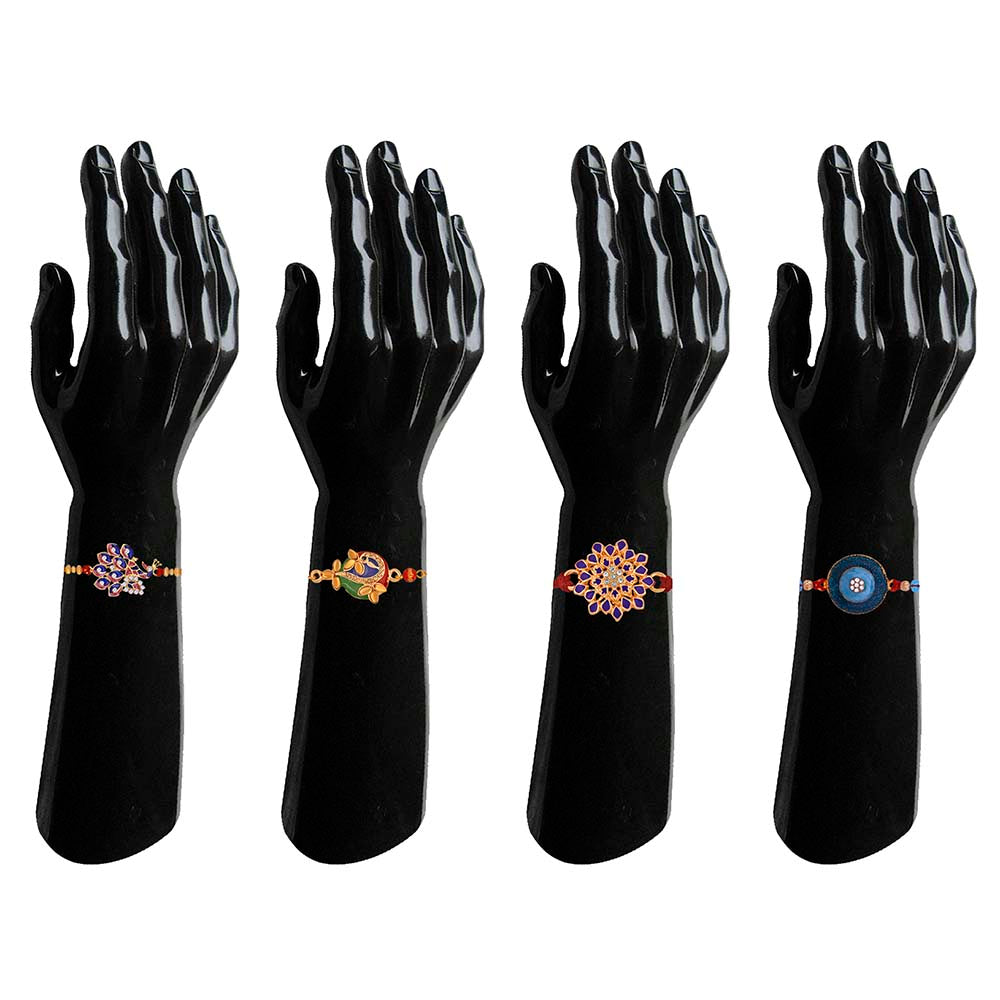 Mahi Combo of Floral and Peacock Shaped Meena Work Colorful Rakhis for Brother (RCO1105414M)