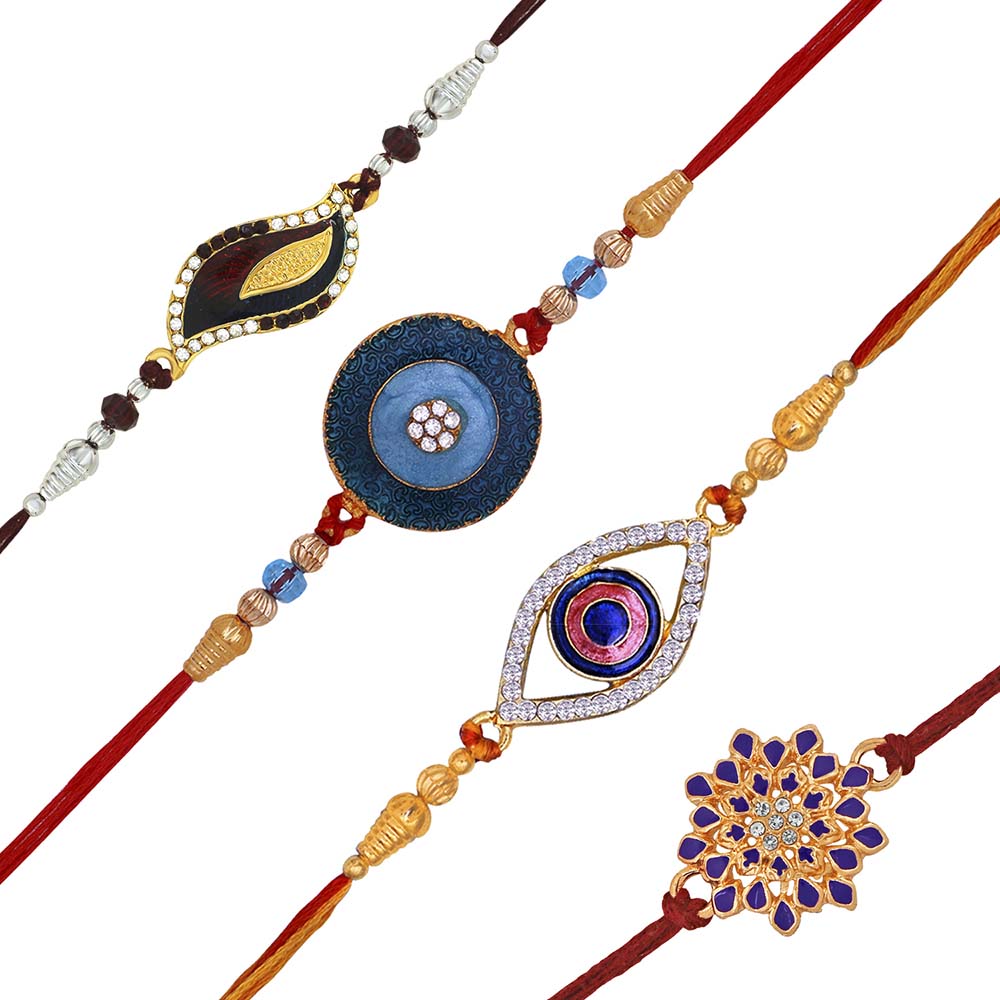Mahi Combo of Floral and Evil Eye Rakhi with Meena Work and Crystals for Bhaiya / Brother (RCO1105415M)